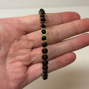 Gold Tone Black Cabochon Magnetic Therapy Bracelet Unisex